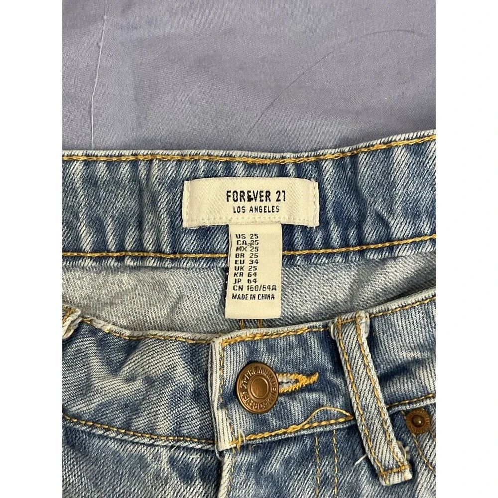 Forever 21 Button Fly Distressed Cut Off Blue Denim Shorts Size 25